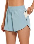 CRZ YOGA Women's High Waist Running Shorts - 3'' Mesh Liner Quick Dry Athletic Gym Workout Shorts with Zipper Pocket Light Grayish Blue 12