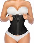 YIANNA Waist Trainer for Women Latex Underbust Tummy Control Waist Cincher Corset Hourglass Body Shaper Zipper and Hooks,YA2231-Black-S