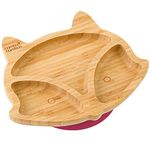 bamboo bamboo Baby Plate and Toddler Plate, Suction Plate for Feeding and Weaning, Bamboo Fox Plate with Secure Suction, Suction Plates for Babies from 6 Months (Fox, Cherry)