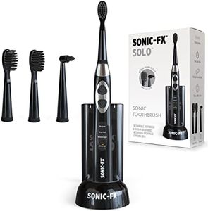 Sonic-FX Solo Electric Toothbrush - 3 Brushing Modes - with Intelligent Auto-Timer, includes 2 Tooth Brush Heads, and 1 Interdental Head, Rechargeable, Electronic Charging/Storage Base (Black)