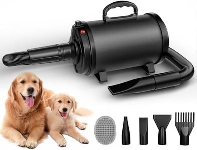 Blanlody Sèche-Cheveux pour Chien Blower - Très Silencieux - 4,5 CV / 3200 W - Moteur réglable - Souffleur de Soins pour Chien avec 4 Buses différentes - Tuyau élastique et Brosse d'entretien