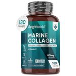 Hydrolysed Marine Collagen Tablets 1800mg - Collagen Supplements for Skin, Hair, and Slumber- for Men & Women -180 Tablets- with Hydrolysed Collagen Peptides Type 1 & 3 with Vitamin C- Made in The UK