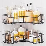 Coraje Corner Shower Caddy, [2 Pack] Shower Shelf, Strong Adhesive No Drilling Bathroom Shower Organizers, Large Capacity Bathroom Storage Shelves, Stainless Steel Shower Rack, Black