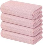 Homaxy Premium Microfiber Waffle Weave Kitchen Towels, 16 x 28 Inch Ultra Absorbent and Solid Color Dish Towels, 4 Pack, Pink