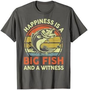 Fishing-Shirt Happiness is Big Fish & Witness Funny Bass Dad T-Shirt