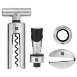 ZWILLING Sommelier Premium Stainless Steel Wine Accessory 4 Piece Set - Wine Corkscrew, Drop Ring, Decanter and Foil Cutter