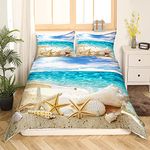 Loussiesd Ocean Duvet Cover Starfish Comforter Cover Summer Beach Seashell Bedding Set For Kids Adults Hawaiian Vacation Bedding & Linen Ultra Soft Tropical Nature Sea King Size Bedclothes