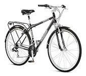 Schwinn Discover Mens and Womens Hybrid Bike, 21-Speed, 28-inch Wheels, 19-Inch Aluminum Step-Over Frame, Front and Rear Fenders, Rear Cargo Rack, Black