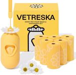 VETRESKA Dog Poop Bag Holder with Daisy Scented Bags Pet Waste Bag Dispenser for Leash Leak-proof Poop Bags for Dog Walking 1 Holder and 105 Bags (7 Refill Rolls)