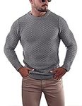 COOFANDY Men's Muscle Fit Knitted Sweater Casual Twisted Knit Sweaters Crewneck Knit Top Mid Grey Textile S