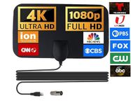 TV Aerial,Digital Indoor TV Aerial for Digital Freeview 4K 1080P HD VHF UHF for Local Channels 150+ Miles Range with Signal Amplifier Support All TV's - 14.4 ft Coax Cable