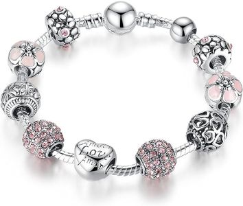 Mother Day Gift Fashion Jewelry Charm Bracelet with Amor Love Heart Crystal Beads for Women Girls Teen Gift 20cm 7.87" (21cm)