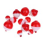 Bayougo 12pcs Assorted Sizes Fishing Bobber Round Floats Push Button Fishing Floats