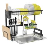 SEVVY - Over The Sink Iron Dish Drying Rack 65Cm Width for Kitchen. Sink Width Should Be Less Than 63Cm & Kitchen Tap Height Should Be Less Than 16Cm from The Sink Base, Black