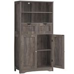 Iwell Tall Storage Cabinet, Bathroom Cabinet with 2 Drawers & 3 Shelves, Kitchen Storage Cabinet with Door, Floor Cabinet, Cupboard for Kitchen, Living Room, Bedroom, Rustic Grey CSNG028M