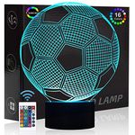 Comiwe Football Soccer 3D Illusion Night Light Toys,16 Colours Change Smart Touch & Remote Control,Home Decor LED Bedside Table Desk Lamp,Christmas Birthday Gift for Boy Kids Adults Friends & Family