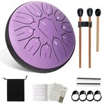 6 Inch 11 Notes Steel Tongue Drum, D-Key Handpan Steel Major Beginner Hand Drum Percussion Steel Instrument with Beaters Drumsticks for Musical Education Concert Yoga Beginners Gifts(Violet)