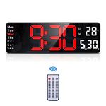 AMIR Newest 13'' Digital Wall Clock with Remote Control, Large Display Alarm Clock with Big Digits, Auto-Dimming, Timer, DST, Silent Big Desk Clock for Living Room Gym