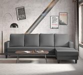 Adorn India Chandler L Shape 5 Seater Sofa Set Plain (Right Hand Side) (Grey)