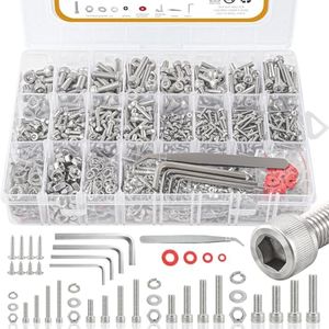 M2 M3 M4 M5 Nuts and Bolts, 304 Stainless Steel Metric Bolt Assortment (Lock & Flat Washers),Metric Screw Assortment, Socket Head Cap Screws, Metric Bolts and Nuts Assortment Kit, 1415pcs