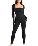 Popilush Jumpsuits for Women Built-In Bra Long Sleeve Square Neck Full Length Leggings Bodycon Stretch Jumpsuit Bodysuits