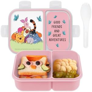 Disney Bento Box– Leak-Proof Kids Lunch Box with Divided Compartments & Detachable Spork - Mickey & Minnie, Stitch, & Winnie the Pooh BPA Free Toddler Bento Box