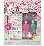 Hot Focus Sparkling Unicorn Nail Art Kit (80+ PCS) - Kids Nail Polish Set for Girls Ages 5 6 7-12, Scented, Pink & Blue Glitter, Stickers, File - Girls Spa Kit, Kid-Friendly Nail Décor