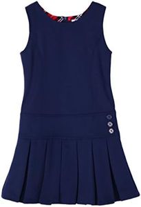 Bienzoe Girls School Uniform Jumper: Stretch Fit Pleated Hem Kids Sleeveless Dress Navy 8