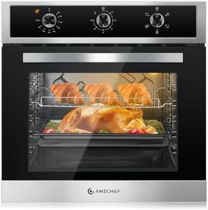 AMZCHEF 24" Electric Wall Oven, 2.65 Cu.ft, 5 Modes, Stainless Steel | 2200W, 75L,360° Rotisserie, 122-482°F, Knob Control, Enamel Liner, 5 Rack Positions, Built-in