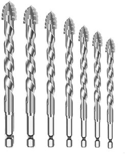 Serplex® Masonry Drill Bit Set 7-Piece Set (3/4/5/6/8/10/12mm) Concrete Drill Bit Set for Glass/Brick/Plastic/Wood/Tile/Etc, Industrial Strength Carbide Drill Bits Tip High-Strength Twist Drill Bit