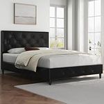 Yaheetech Full Bed Frame Faux Upholstered Platform Bed with Classic Button Tufted Headboard, Seamlessly Connected Headboard/Noise-Free/Wood Slats Support/No Box Spring Needed, Black