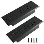 2 Pack Furniture Recessed Power Bar with 20W Fast Charging USB C and 18W QC3.0 USB-A.Meeoueoiu 2-Outlet Flush-Mount Desktop Power Strip Outlet,Charge Station for Sofa Nightstand Counter,6.5FT,Black