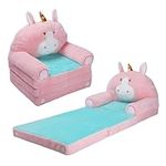 Decalsweet Unicorn Foldable Kids Sofa for Girls,Toddler 2 in 1 Flip Open Sofa Bed,Children Couch Backrest Armchair for Bedroom Livingroom,Birthday Gift for Kids,Pink