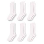 Amazon Essentials Unisex Kids' Casual Cotton Ribbed Knee-high Socks, 6 Pairs, White, 8 Years