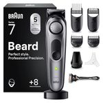 BRAUN Beard Trimmer Series 7 BT7420, Electric Trimmer for Men, Incl. Sharpest ProBlade, 40 Length Settings, Barber Tools, Charging Stand, Travel Case, Stencil, Rechargeable & Waterproof