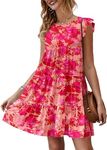 KIRUNDO Women's Summer Casual Boho Floral Dresses Ruffle Tiered Flowy Sleeveless Short Sundress 2025 Trendy Spring Mini Babydoll Dress Cute Clothes (Small, Floral Rose Red)