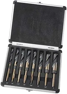 8pc 1/2” Shank Silver and Deming Drill Bit Set in Aluminum Carry Case, High Speed Steel (HSS) | SAE Size 9/16” - 1” by 1/16th Increment