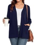 YGJIEGENG Women's Soft Long Sleeve Waterfall Cardigans UK Draped Lightweight Open Front Cardigan Dusters Coat Solid Color,Navy Blue,L