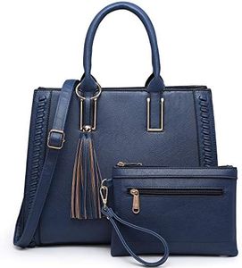 Dasein Purses Handbags for Women Satchel Vegan Leather Shoulder Bags Work Tote for Ladies with Matching Clutch (Navy Blue)