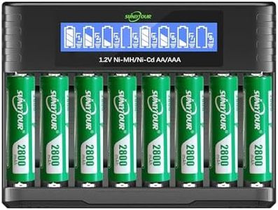 8 Piezas 2800mAh Ni-MH AA Batería con Cargador, SUNLYTOUR 8 Piezas 2800mAh AA Ni-MH Baterías con 8 Ranuras Ni-MH AAA AA Cargadoras,hasta 1,200 Veces Recargables