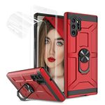 Jeylly Galaxy Note 10 Plus Case with 2 X Screen Protector, Heavy-Duty Shockproof Metal Ring Magnetic Ring Kickstand Holder Anti-Scratch Drop Proof Protection Cover for Note 10 Plus 4G/5G 6.8 inch, Red