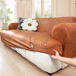 Waterproof Faux Leather Sofa Cover, Stretchable Couch Slipcover Universal Non-Slip Couch Cover Thick Durable 1-Piece Furniture Protector for Dogs, Cats and Kids (XL(4 Seater 92"-118"), A)