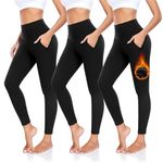 NEW YOUNG 3 Pack Fleece Lined Leggings with Pockets for Women Thermal High Waisted Soft Yoga Pants Winter Workout Leggings