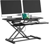 bonVIVO Sit-Stand Workstation, Height Adjustable Desk Stand With Integrated Gas Spring, Sit Stand Desk Converter, Easily Convert Your Office Desk & Computer Desk Into A Standing Desk, Black