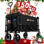 Hikenture Wagon Cart Foldable, 150kgs Large Capacity Folding Wagon, Heavy Duty Utility Grocery Cart with Wheels, 1-Second Setup Collapsible Wagon for Shopping, Garden, Beach, Sports