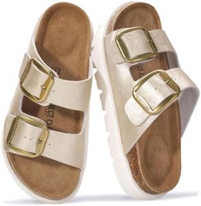 Project Cloud 100% Genuine Leather Platform Sandals Women Footwear - Wedge Chunky Slides for Women 2026 with Memory Foam Insole & Cork Footbed Womens Sandals (GreeceChunky)