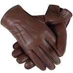 GSG Mens Leather Gloves Winter Sheepskin Touchscreen Winter Warm Wool Lined Gloves Brown Medium