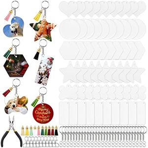 Mardatt 211 Pcs Acrylic Keychain Blanks Shape Assortment Kit Contains Clear Key Chain Blank Ornaments, Tassel, Key Ring Clips, Open Jump Rings and Pliers for DIY Crafts Projects