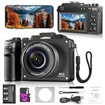 Digitai 4K Compact Camera for Photography, 48MP Vlogging Camera with Wi-Fi and Free 64GB SD Card, 18x Digital Zoom, Dual Lens Selfie Function