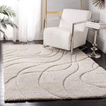 SAFAVIEH Florida Shag Collection 4' x 6' Cream/Cream SG471 Abstract Wave Non-Shedding Living Room Bedroom Dining Room Entryway Plush 1.2-inch Thick Area Rug